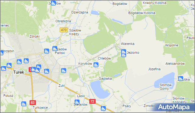 mapa Chlebów gmina Turek, Chlebów gmina Turek na mapie Targeo