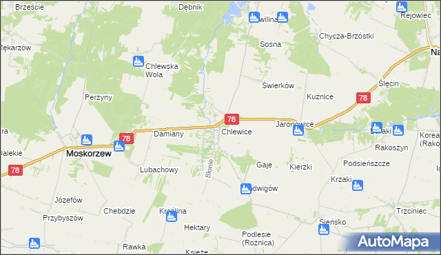 mapa Chlewice gmina Moskorzew, Chlewice gmina Moskorzew na mapie Targeo