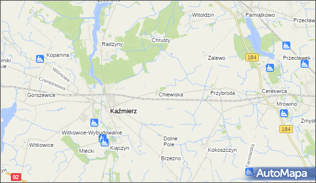 mapa Chlewiska gmina Kaźmierz, Chlewiska gmina Kaźmierz na mapie Targeo