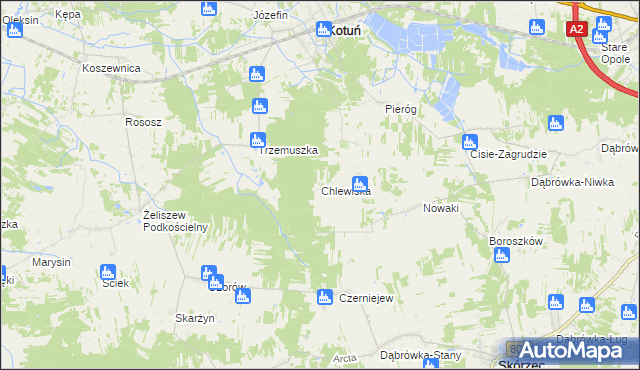 mapa Chlewiska gmina Kotuń, Chlewiska gmina Kotuń na mapie Targeo