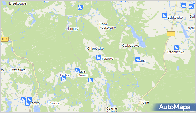 mapa Chłopowo gmina Barwice, Chłopowo gmina Barwice na mapie Targeo