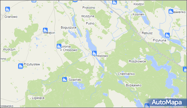 mapa Chłopowo gmina Krzęcin, Chłopowo gmina Krzęcin na mapie Targeo