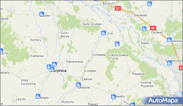 mapa Chmielew gmina Korytnica, Chmielew gmina Korytnica na mapie Targeo