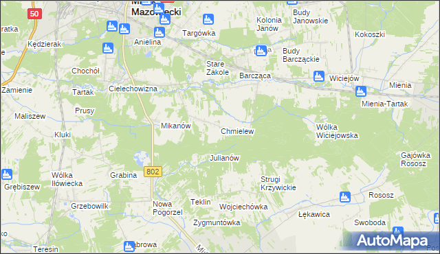 mapa Chmielew gmina Mińsk Mazowiecki, Chmielew gmina Mińsk Mazowiecki na mapie Targeo