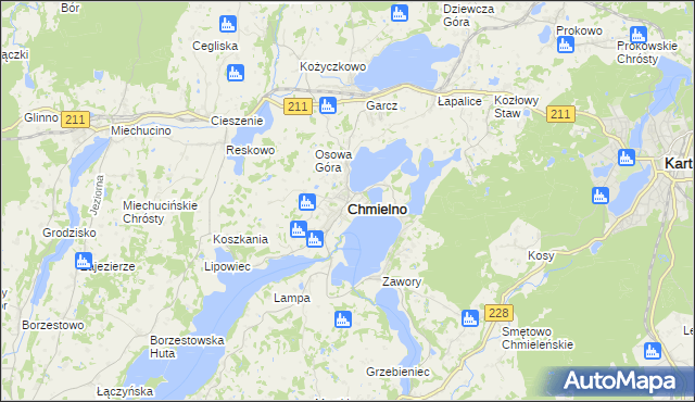 mapa Chmielno powiat kartuski, Chmielno powiat kartuski na mapie Targeo