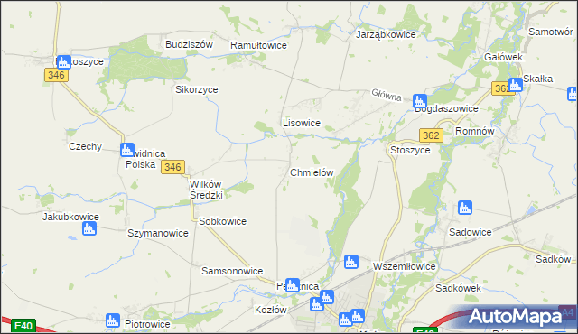 mapa Chmielów gmina Kostomłoty, Chmielów gmina Kostomłoty na mapie Targeo