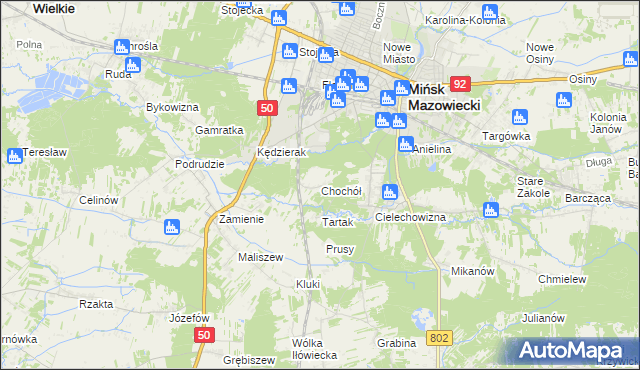 mapa Chochół gmina Mińsk Mazowiecki, Chochół gmina Mińsk Mazowiecki na mapie Targeo