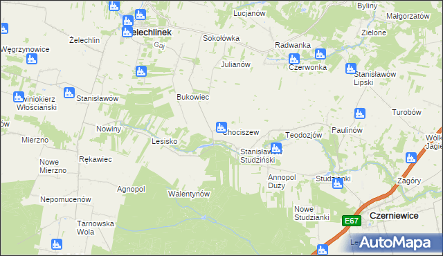 mapa Chociszew gmina Żelechlinek, Chociszew gmina Żelechlinek na mapie Targeo