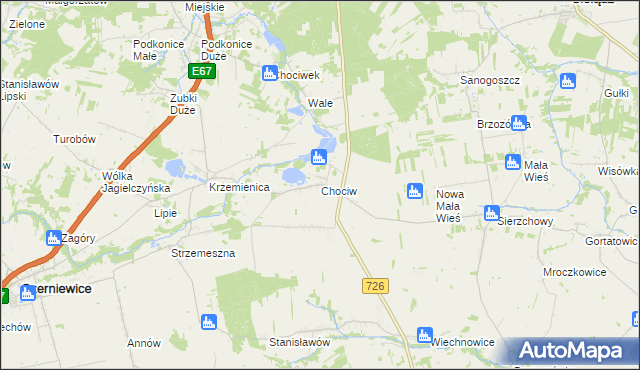 mapa Chociw gmina Czerniewice, Chociw gmina Czerniewice na mapie Targeo