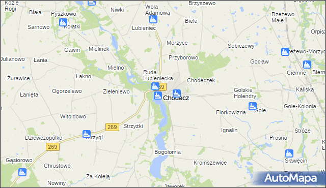 mapa Chodecz powiat włocławski, Chodecz powiat włocławski na mapie Targeo