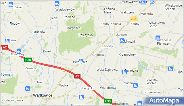 mapa Chodów gmina Wartkowice, Chodów gmina Wartkowice na mapie Targeo