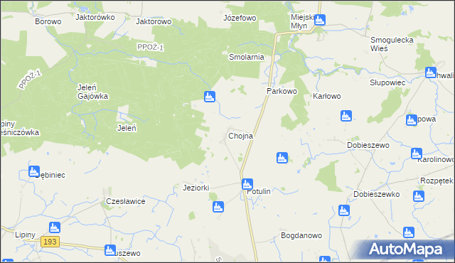 mapa Chojna gmina Gołańcz, Chojna gmina Gołańcz na mapie Targeo