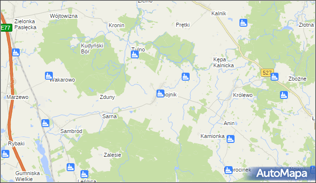 mapa Chojnik gmina Morąg, Chojnik gmina Morąg na mapie Targeo