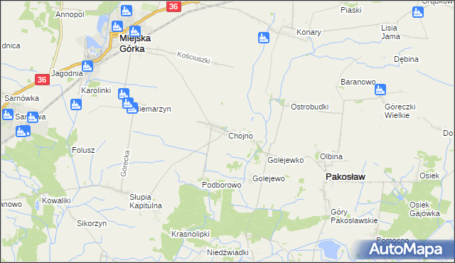 mapa Chojno gmina Pakosław, Chojno gmina Pakosław na mapie Targeo