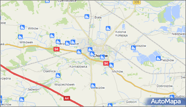 mapa Chojnów powiat legnicki, Chojnów powiat legnicki na mapie Targeo