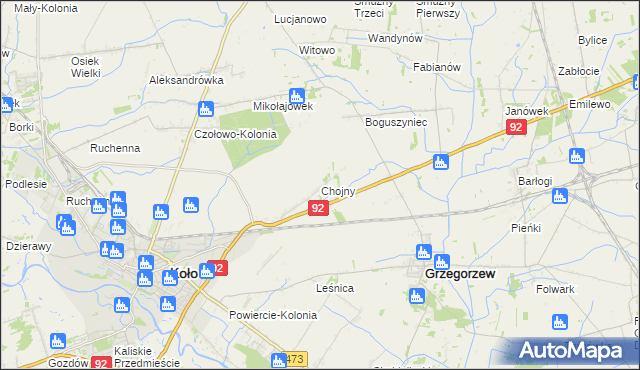 mapa Chojny gmina Koło, Chojny gmina Koło na mapie Targeo