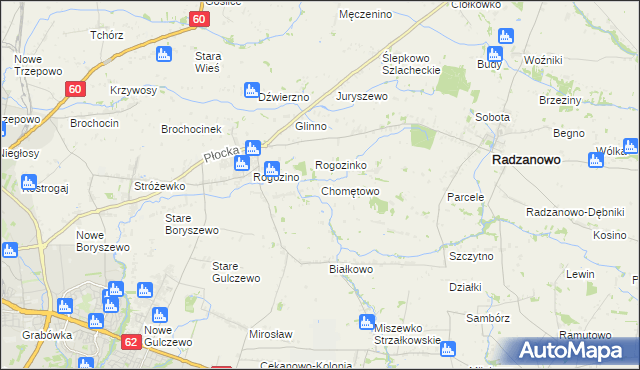 mapa Chomętowo gmina Radzanowo, Chomętowo gmina Radzanowo na mapie Targeo