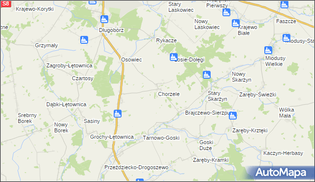 mapa Chorzele gmina Zambrów, Chorzele gmina Zambrów na mapie Targeo