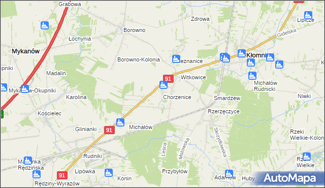 mapa Chorzenice gmina Kłomnice, Chorzenice gmina Kłomnice na mapie Targeo