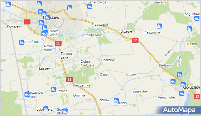 mapa Chorzew gmina Pleszew, Chorzew gmina Pleszew na mapie Targeo