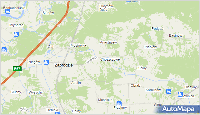 mapa Choszczowe gmina Zabrodzie, Choszczowe gmina Zabrodzie na mapie Targeo