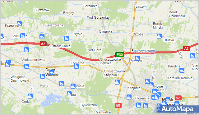 mapa Choszczówka Dębska, Choszczówka Dębska na mapie Targeo