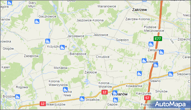 mapa Chruślice, Chruślice na mapie Targeo