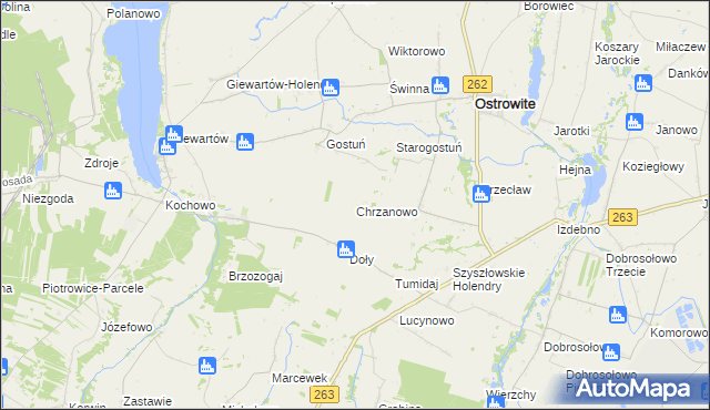 mapa Chrzanowo gmina Ostrowite, Chrzanowo gmina Ostrowite na mapie Targeo