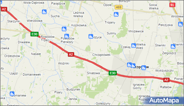 mapa Chrząstówek gmina Parzęczew, Chrząstówek gmina Parzęczew na mapie Targeo