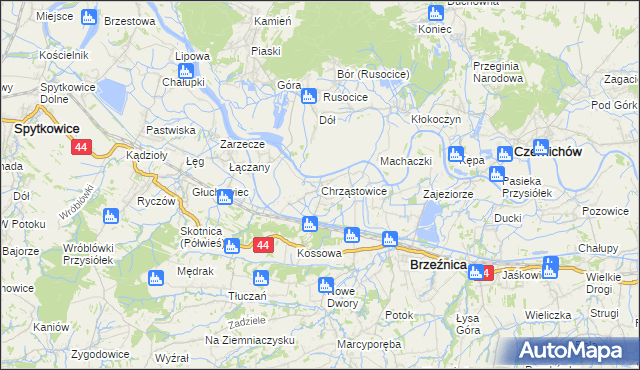 mapa Chrząstowice gmina Brzeźnica, Chrząstowice gmina Brzeźnica na mapie Targeo