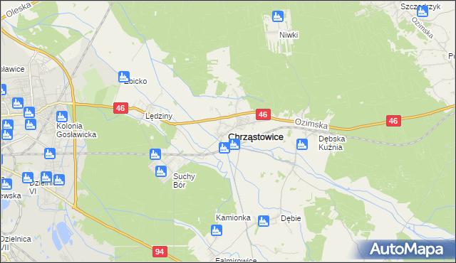 mapa Chrząstowice powiat opolski, Chrząstowice powiat opolski na mapie Targeo