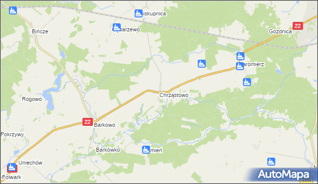 mapa Chrząstowo gmina Człuchów, Chrząstowo gmina Człuchów na mapie Targeo