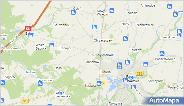 mapa Chrząszczewek, Chrząszczewek na mapie Targeo