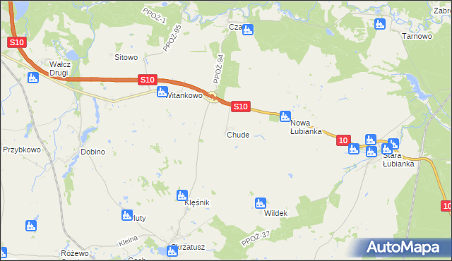 mapa Chude gmina Wałcz, Chude gmina Wałcz na mapie Targeo