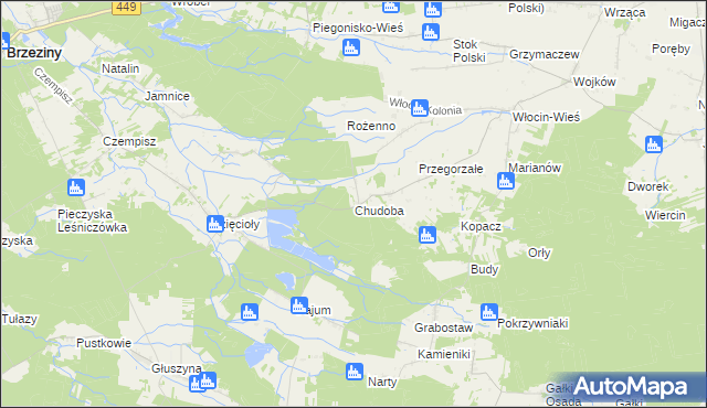 mapa Chudoba gmina Brzeziny, Chudoba gmina Brzeziny na mapie Targeo