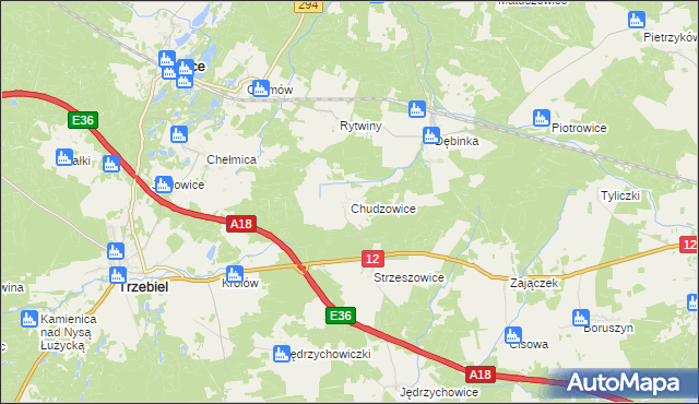 mapa Chudzowice, Chudzowice na mapie Targeo