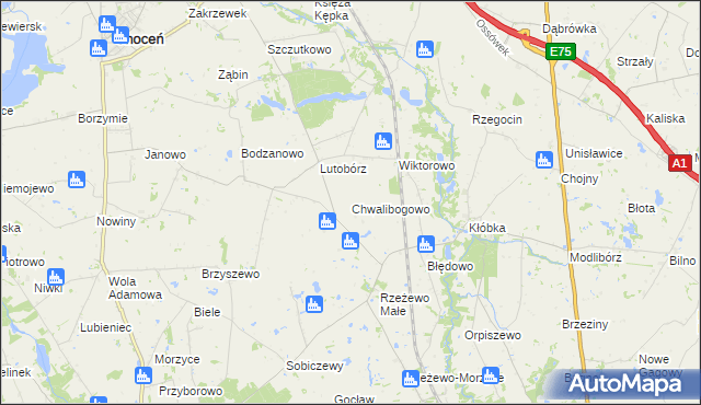 mapa Chwalibogowo gmina Lubień Kujawski, Chwalibogowo gmina Lubień Kujawski na mapie Targeo