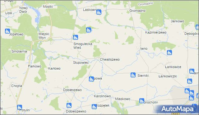 mapa Chwaliszewo gmina Kcynia, Chwaliszewo gmina Kcynia na mapie Targeo