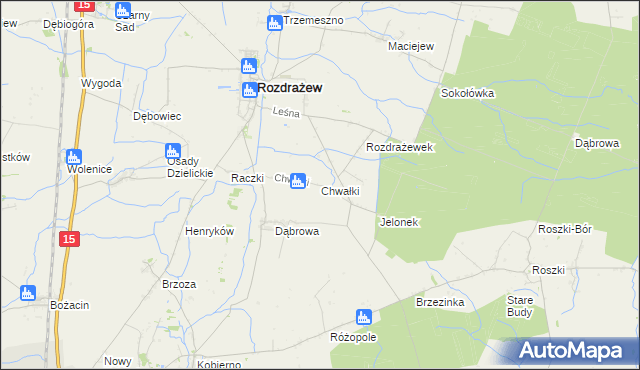 mapa Chwałki gmina Rozdrażew, Chwałki gmina Rozdrażew na mapie Targeo