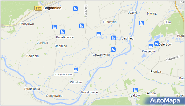 mapa Chwałowice gmina Bogdaniec, Chwałowice gmina Bogdaniec na mapie Targeo