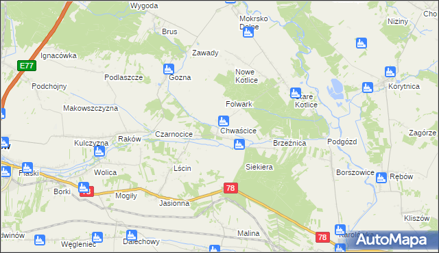 mapa Chwaścice, Chwaścice na mapie Targeo