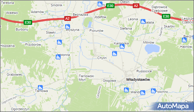 mapa Chylin gmina Władysławów, Chylin gmina Władysławów na mapie Targeo