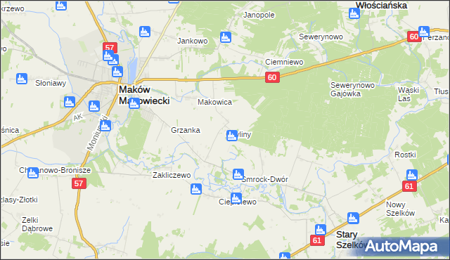 mapa Chyliny gmina Szelków, Chyliny gmina Szelków na mapie Targeo