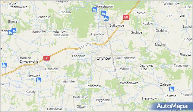 mapa Chynów powiat grójecki, Chynów powiat grójecki na mapie Targeo