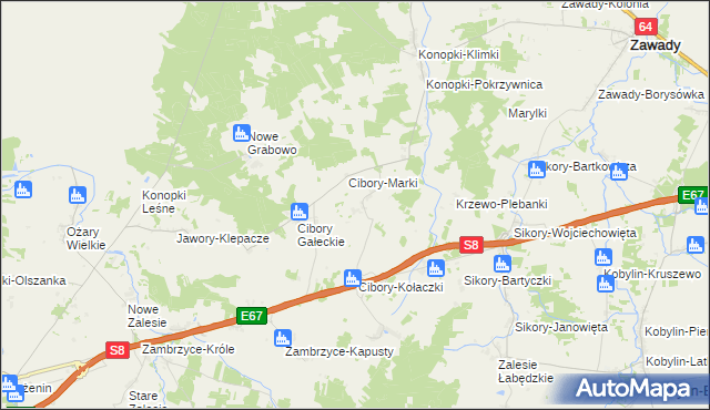 mapa Cibory-Krupy, Cibory-Krupy na mapie Targeo