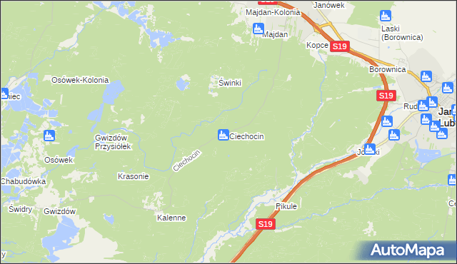 mapa Ciechocin gmina Modliborzyce, Ciechocin gmina Modliborzyce na mapie Targeo