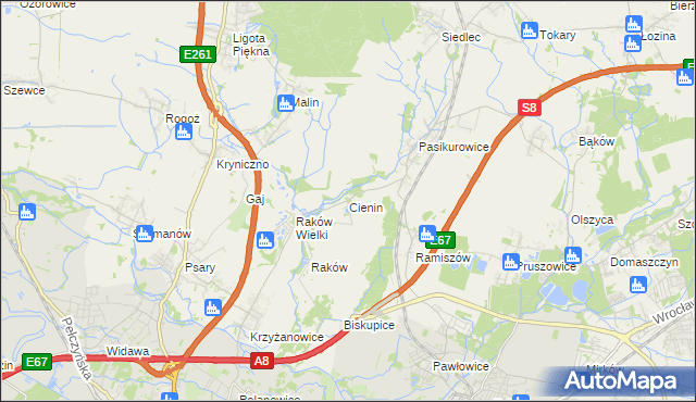 mapa Cienin gmina Wisznia Mała, Cienin gmina Wisznia Mała na mapie Targeo