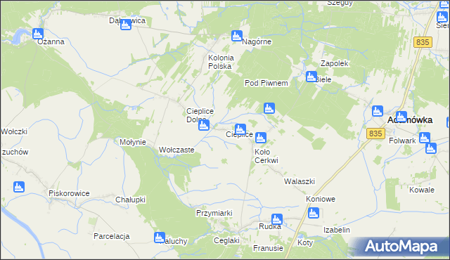 mapa Cieplice gmina Adamówka, Cieplice gmina Adamówka na mapie Targeo