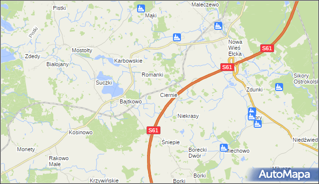 mapa Ciernie gmina Ełk, Ciernie gmina Ełk na mapie Targeo