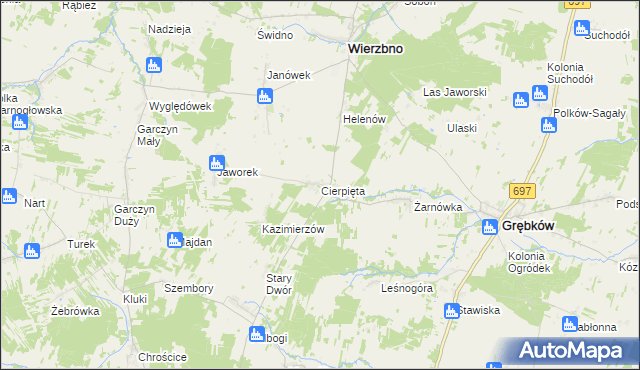 mapa Cierpięta gmina Wierzbno, Cierpięta gmina Wierzbno na mapie Targeo